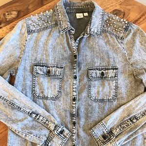 BP Button Down Denim Top With Studs Size Small